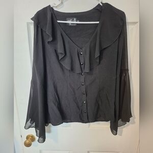 Hell Bunny Black Ruffled Blouse Size M UK 12